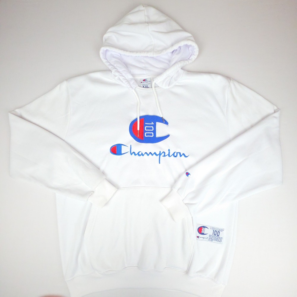 Champion 100th Anniversary Hoodie Mens XXL White Embroidered 100% Polyester